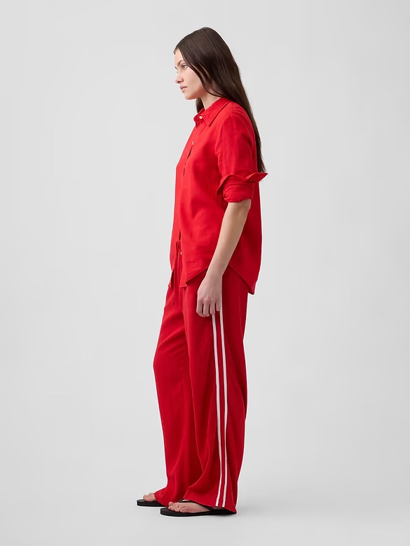 Bnwt Gap Factory Red Linen-Blend Stripe Wide-Leg Pants — image 4 of 8